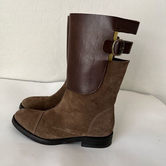 Pedro Garcia Leather Suede Pull Buckle Open Back Riding Boots Tan Brown EU38 - Picture 3 of 8